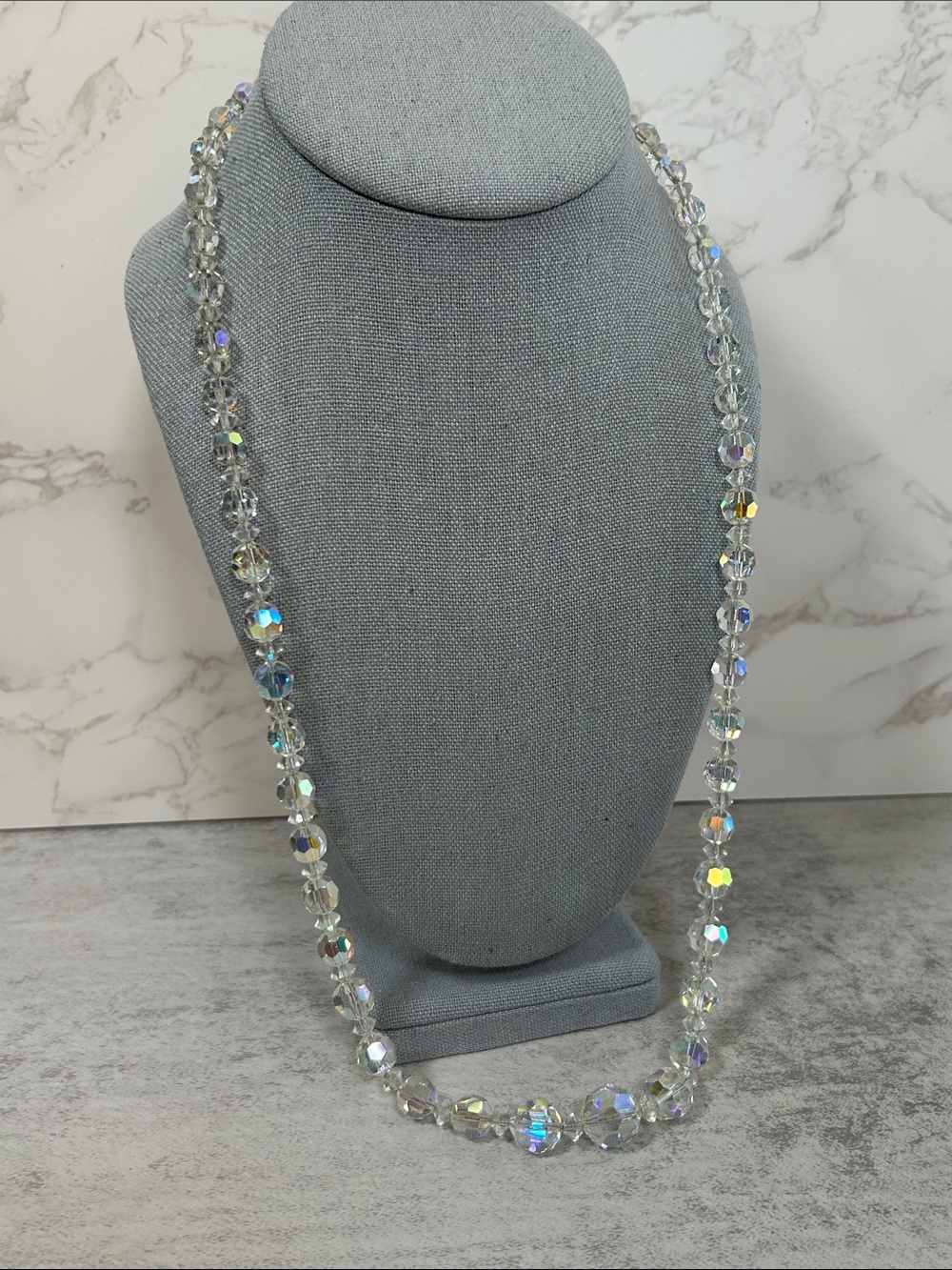 Vintage Tara Aurora Crystal Bead Necklace - Iridescent Clear